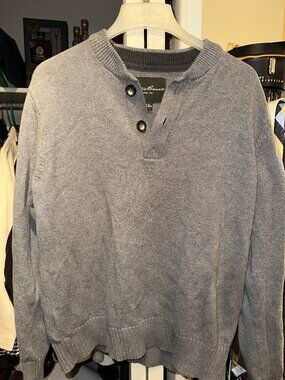 Eddie Bauer Gray Knit Henley Sweater | Size L | Classic Casual